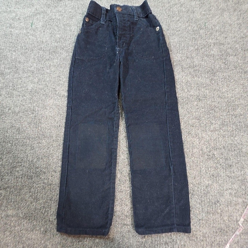 Vintage Perma-Prest Pants Kids 6 Blue Corduroy Khakis Zip Pockets School Fall